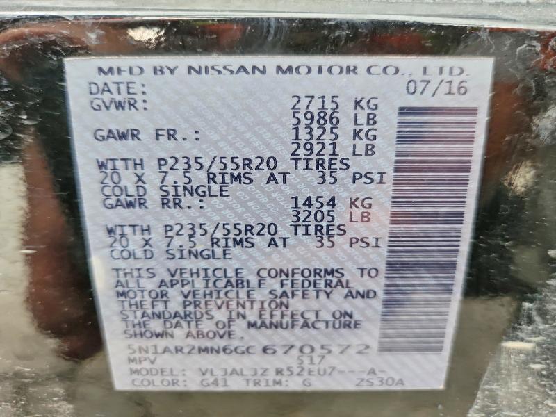 60307826 :رقم المزاد ، 5N1AR2MN6GC670572 vin ، 2016 Nissan Pathfinder مزاد بيع