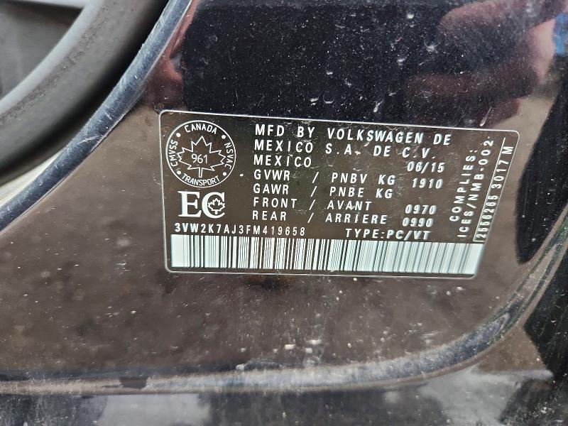 61702066 :رقم المزاد ، 3VW2K7AJ3FM419658 vin ، 2015 Volkswagen Jetta مزاد بيع