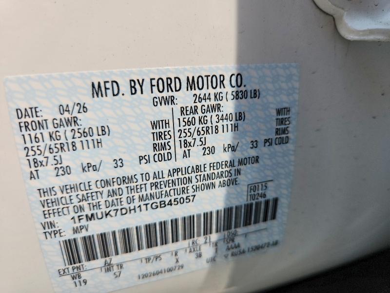2026 Ford Explorer მანქანა იყიდება აუქციონზე, vin: 1FMUK7DH1TGB45057, აუქციონის ნომერი: 62408716