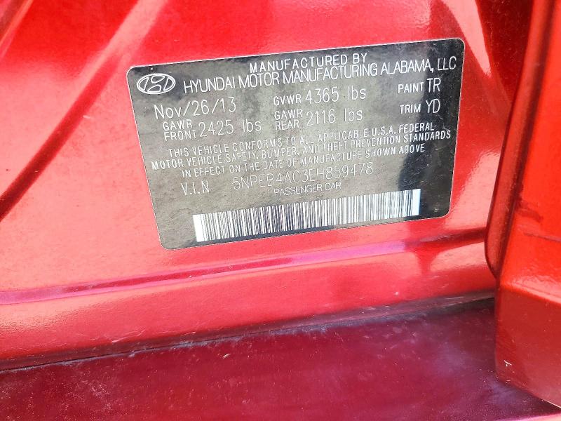 2014 Hyundai Sonata მანქანა იყიდება აუქციონზე, vin: 5NPEB4AC3EH859478, აუქციონის ნომერი: 60231996