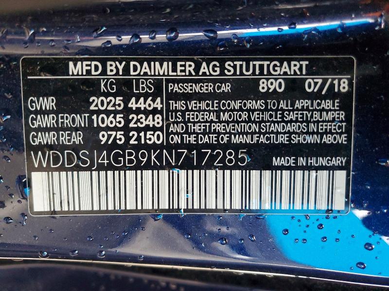 60620786 :رقم المزاد ، WDDSJ4GB9KN717285 vin ، 2019 Mercedes-benz Cla مزاد بيع