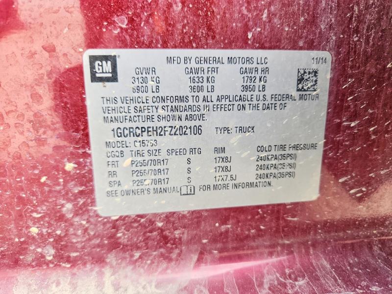 2015 Chevrolet Silverado მანქანა იყიდება აუქციონზე, vin: 1GCRCPEH2FZ202106, აუქციონის ნომერი: 61174026