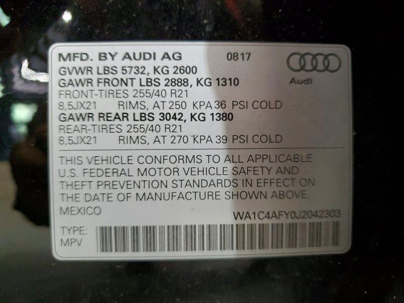 58259036 :رقم المزاد ، WA1C4AFY0J2042303 vin ، 2018 Audi Sq5 مزاد بيع