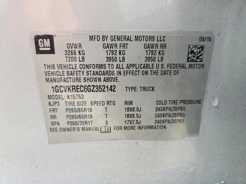 60818236 :رقم المزاد ، 1GCVKREC6GZ352142 vin ، 2016 Chevrolet Silverado مزاد بيع