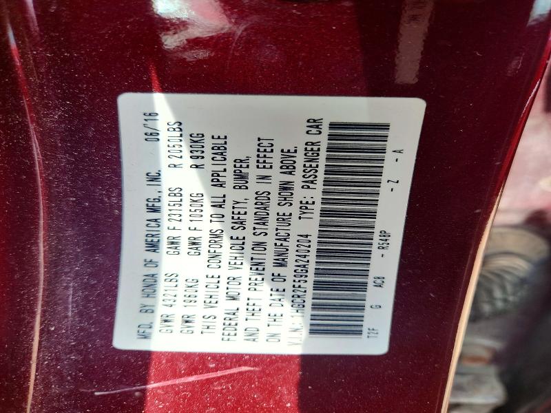 2016 Honda Accord მანქანა იყიდება აუქციონზე, vin: 1HGCR2F59GA240204, აუქციონის ნომერი: 61989666