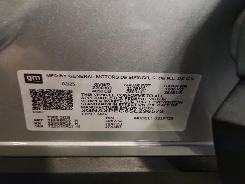 2025 Chevrolet Equinox მანქანა იყიდება აუქციონზე, vin: 3GNAXPEG6SL296573, აუქციონის ნომერი: 59256346