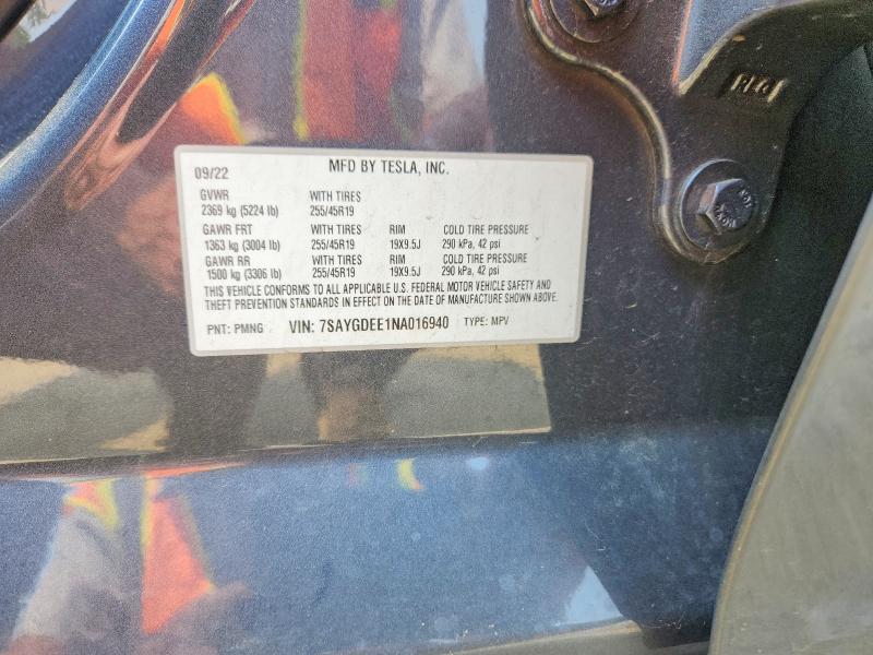 61770036 :رقم المزاد ، 7SAYGDEE1NA016940 vin ، 2022 Tesla Model Y مزاد بيع