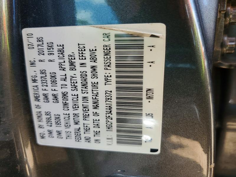 Aukcja sprzedaży 2010 Honda Accord, vin: 1HGCP2F34AA179372, numer aukcji: 59249146