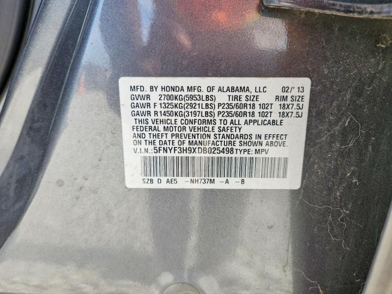 Продажа на аукционе авто 2013 Honda Pilot, vin: 5FNYF3H9XDB025498, номер лота: 57697816