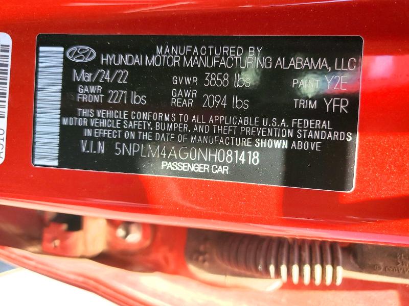 62826886 :رقم المزاد ، 5NPLM4AG0NH081418 vin ، 2022 Hyundai Elantra مزاد بيع