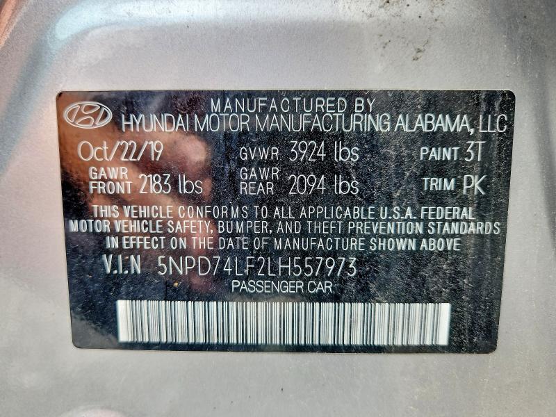 Продажа на аукционе авто 2020 Hyundai Elantra, vin: 5NPD74LF2LH557973, номер лота: 61911576