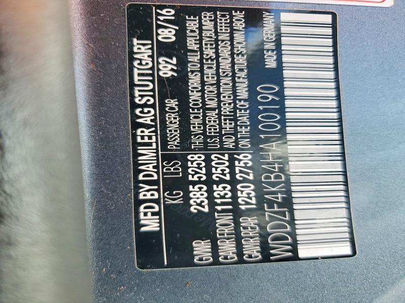 58478146 :رقم المزاد ، WDDZF4KB4HA100190 vin ، 2017 Mercedes-benz E مزاد بيع