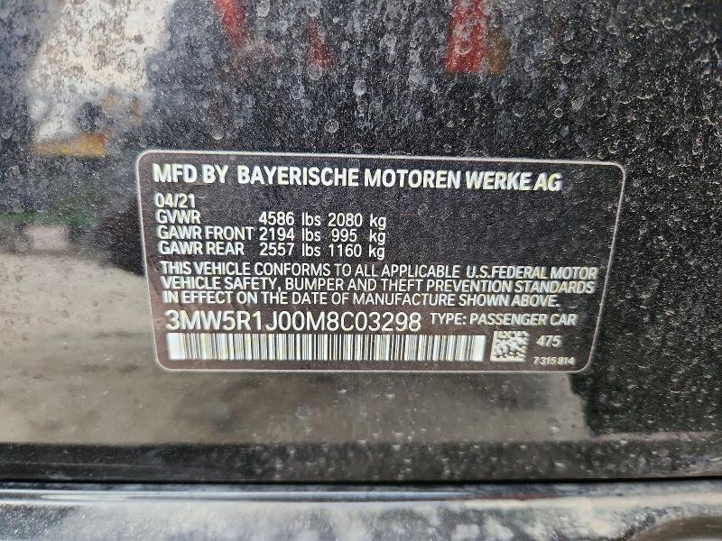 Продаж на аукціоні авто 2021 Bmw 330i, vin: 3MW5R1J00M8C03298, номер лоту: 62820806