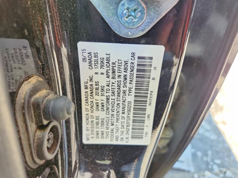 Продажа на аукционе авто 2015 Honda Civic, vin: 2HGFB2F53FH560233, номер лота: 62323676