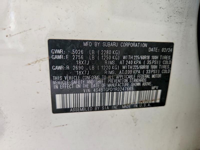 Aukcja sprzedaży 2024 Subaru Outback, vin: 4S4BTGPD1R3247665, numer aukcji: 85985475