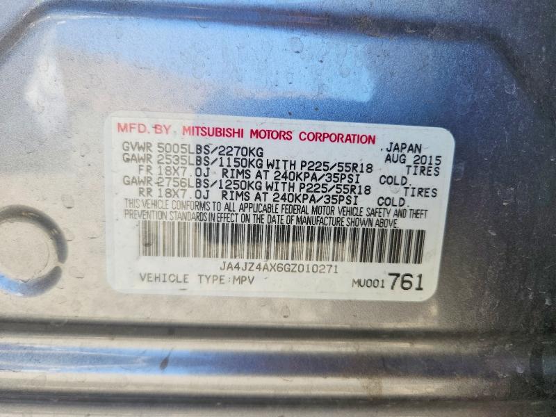 59899566 :رقم المزاد ، JA4JZ4AX6GZ010271 vin ، 2016 Mitsubishi Outlander مزاد بيع