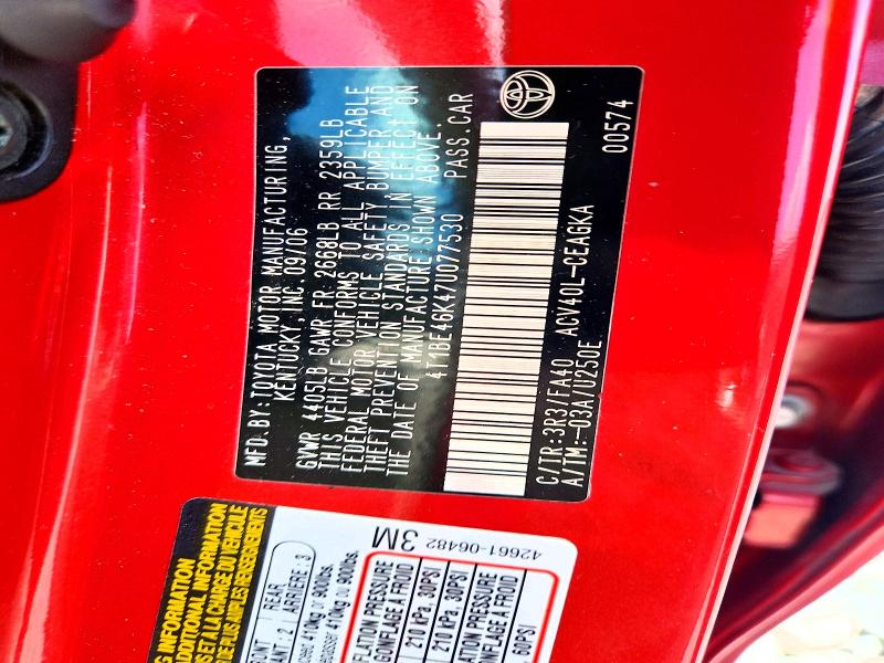 2007 Toyota Camry მანქანა იყიდება აუქციონზე, vin: 4T1BE46K47U077530, აუქციონის ნომერი: 59727186