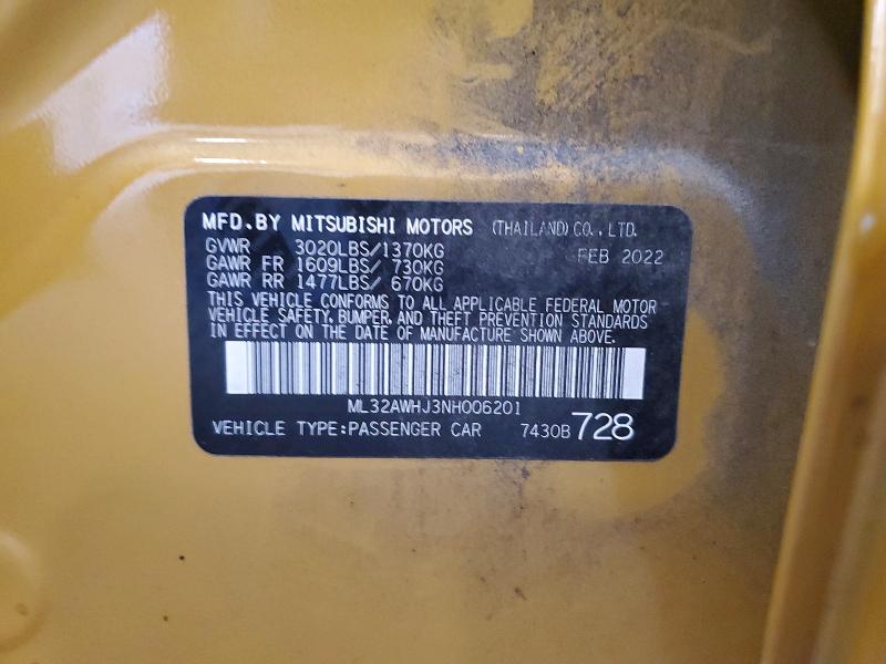 Продаж на аукціоні авто 2022 Mitsubishi Mirage, vin: ML32AWHJ3NH006201, номер лоту: 61028216