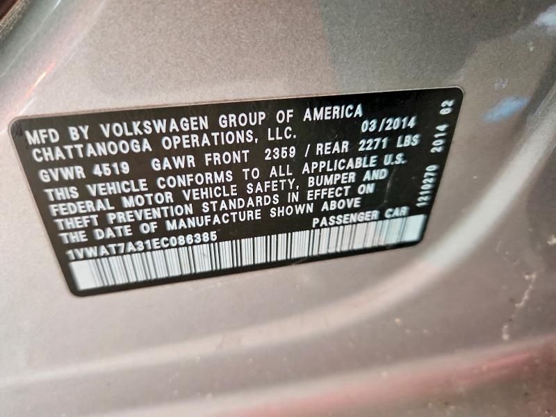 61040116 :رقم المزاد ، 1VWAT7A31EC086385 vin ، 2014 Volkswagen Passat مزاد بيع