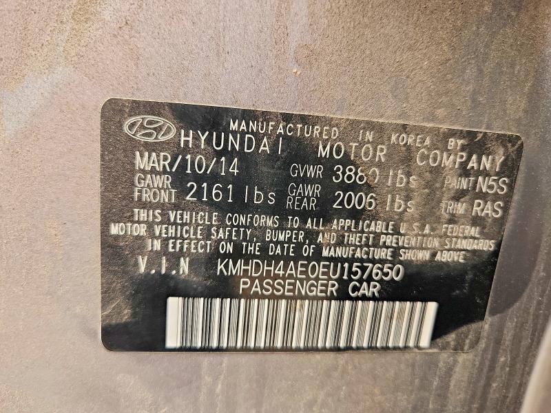 2014 Hyundai Elantra მანქანა იყიდება აუქციონზე, vin: KMHDH4AE0EU157650, აუქციონის ნომერი: 61472716