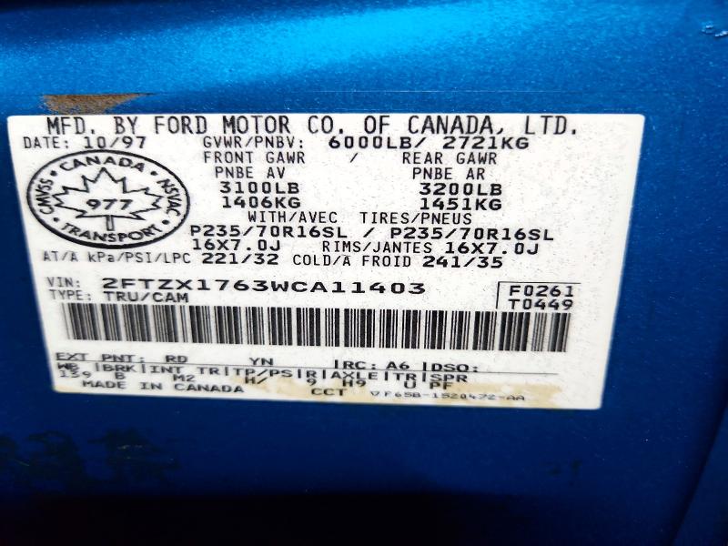 Aukcja sprzedaży 1998 Ford F150, vin: 2FTZX1763WCA11403, numer aukcji: 59916206