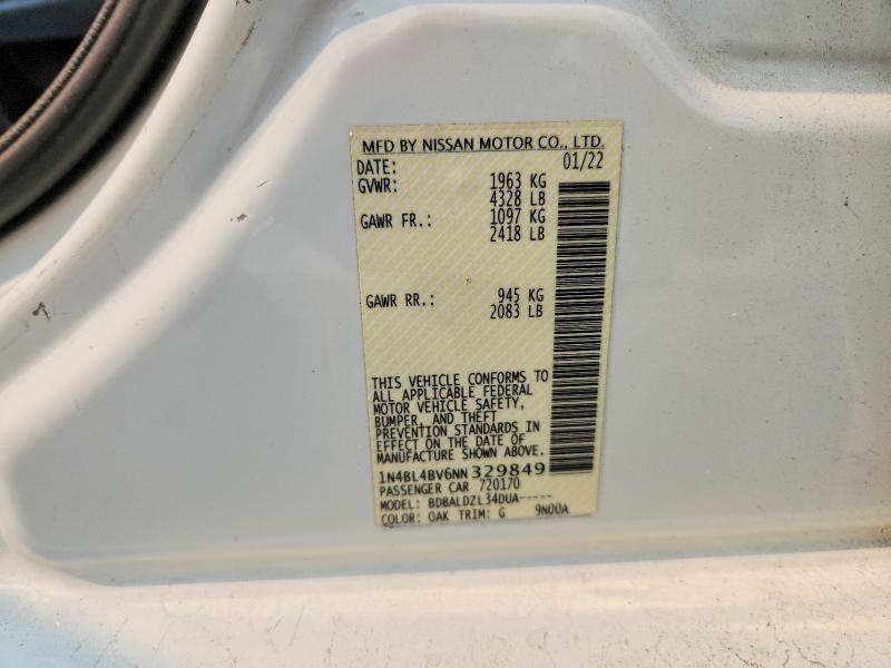 2022 Nissan Altima მანქანა იყიდება აუქციონზე, vin: 1N4BL4BV6NN329849, აუქციონის ნომერი: 61384316