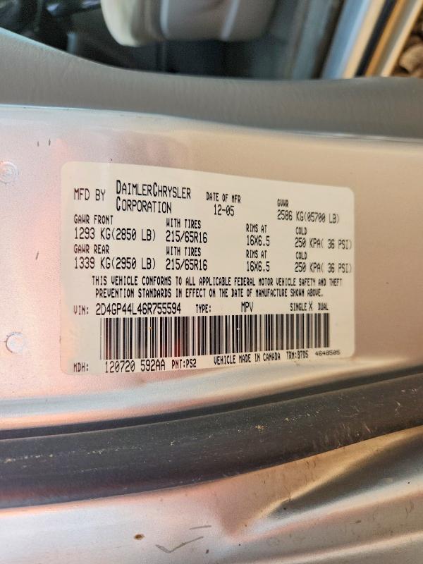 Продажа на аукционе авто 2006 Dodge Grand Caravan, vin: 2D4GP44L46R755594, номер лота: 62016366