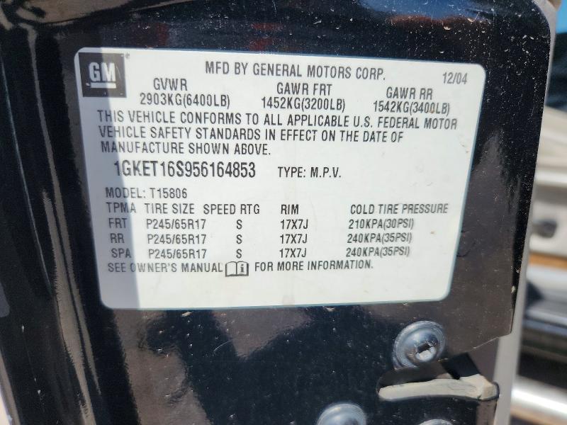 2005 Gmc Envoy მანქანა იყიდება აუქციონზე, vin: 1GKET16S956164853, აუქციონის ნომერი: 60224426