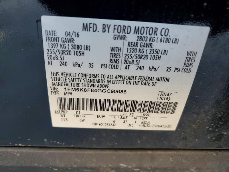 2016 Ford Explorer მანქანა იყიდება აუქციონზე, vin: 1FM5K8F84GGC90686, აუქციონის ნომერი: 62470756
