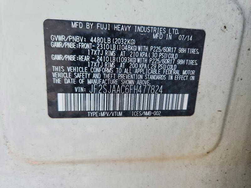 Aukcja sprzedaży 2015 Subaru Forester, vin: JF2SJAAC6FH477824, numer aukcji: 61730806
