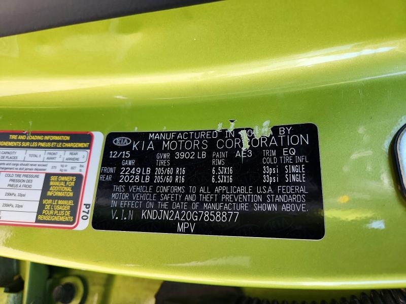 Aukcja sprzedaży 2016 Kia Soul, vin: KNDJN2A20G7858877, numer aukcji: 62630066