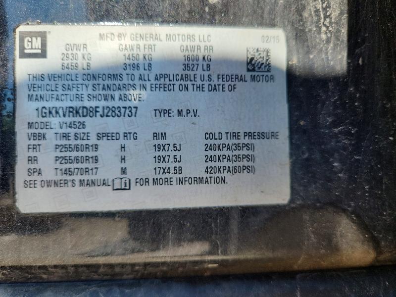 62824756 :رقم المزاد ، 1GKKVRKD8FJ283737 vin ، 2015 Gmc Acadia مزاد بيع
