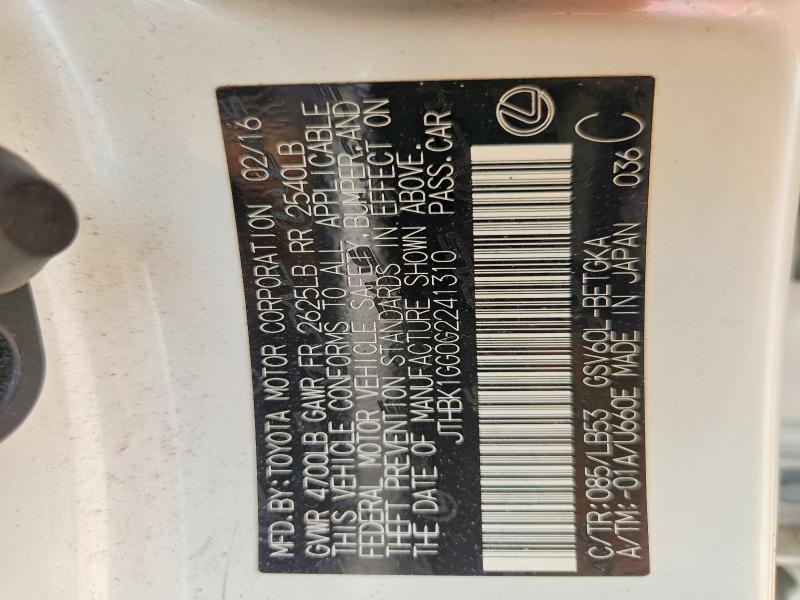 61501266 :رقم المزاد ، JTHBK1GG0G2241310 vin ، 2016 Lexus Es مزاد بيع