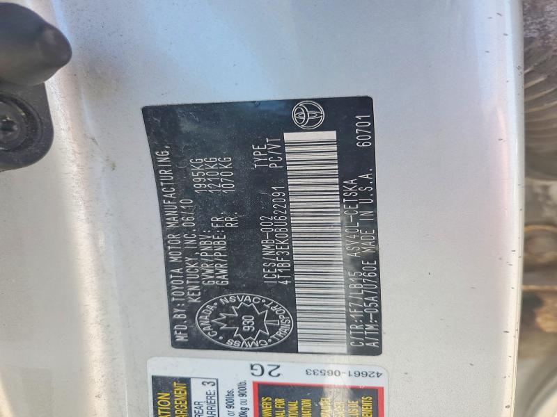 2011 Toyota Camry მანქანა იყიდება აუქციონზე, vin: 4T1BF3EK0BU622091, აუქციონის ნომერი: 60059126