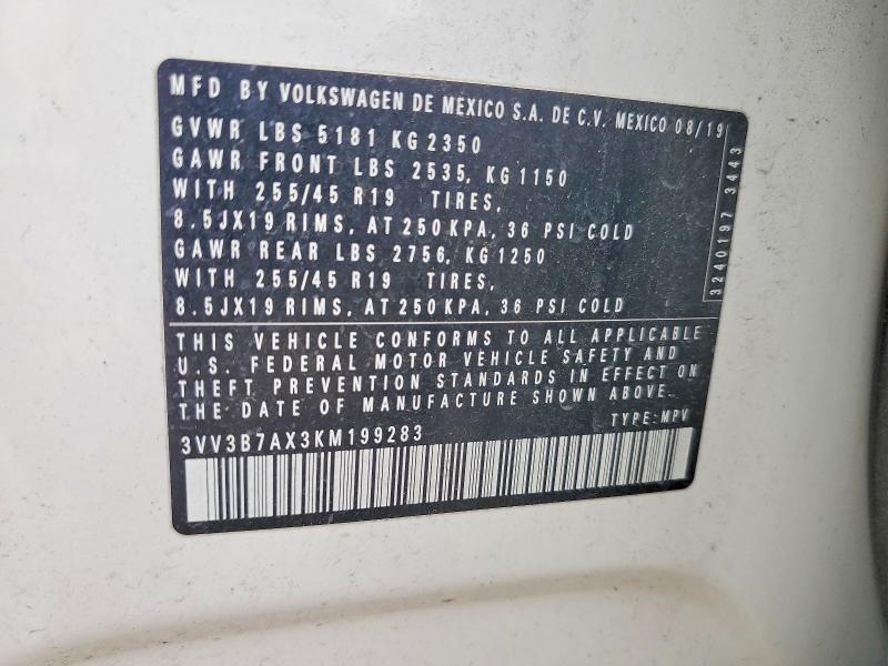 Продаж на аукціоні авто 2019 Volkswagen Tiguan, vin: 3VV3B7AX3KM199283, номер лоту: 60806146