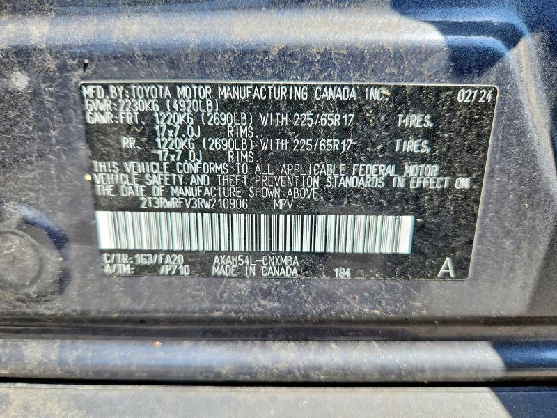 Aukcja sprzedaży 2024 Toyota Rav4 Hybrid, vin: 2T3RWRFV3RW210906, numer aukcji: 59186406