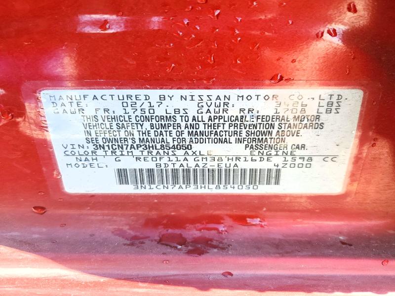 Auction sale of the 2017 Nissan Versa, vin: 3N1CN7AP3HL854050, lot number: 61606396