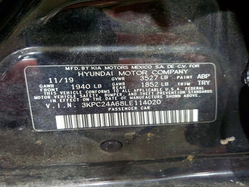 Продаж на аукціоні авто 2020 Hyundai Accent, vin: 3KPC24A68LE114020, номер лоту: 61318696