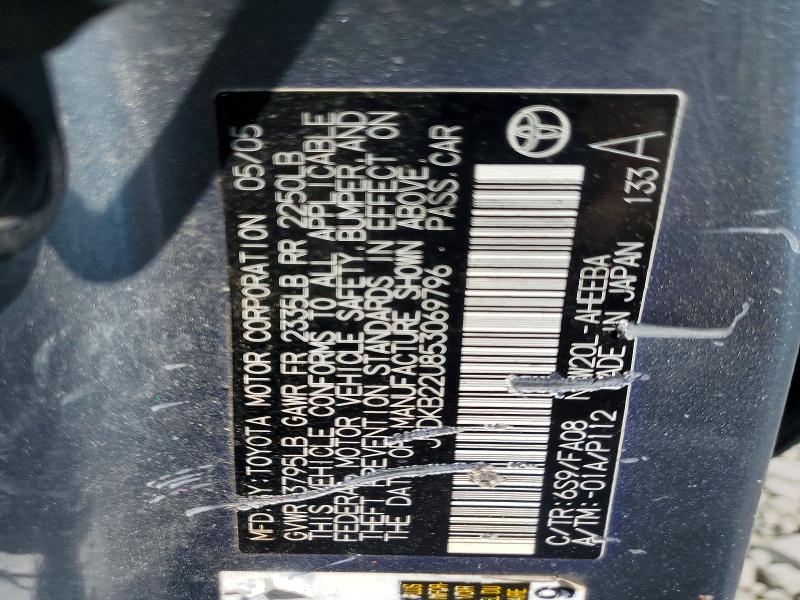 Aukcja sprzedaży 2005 Toyota Prius, vin: JTDKB22U853069796, numer aukcji: 59842716