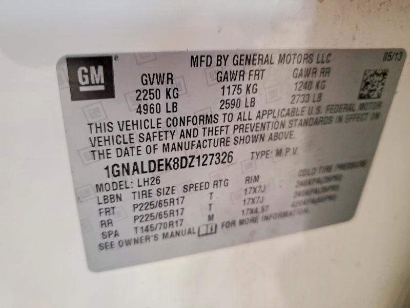 62752366 :رقم المزاد ، 1GNALDEK8DZ127326 vin ، 2013 Chevrolet Equinox مزاد بيع