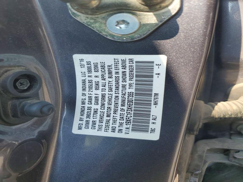 Aukcja sprzedaży 2017 Honda Civic, vin: 19XFC1F3XHE007355, numer aukcji: 60644176