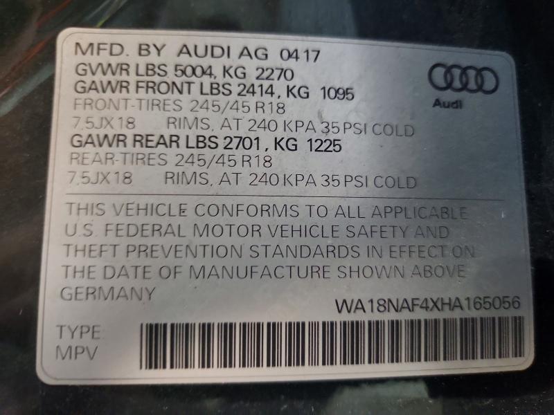 Aukcja sprzedaży 2017 Audi A4 Allroad, vin: WA18NAF4XHA165056, numer aukcji: 58511306