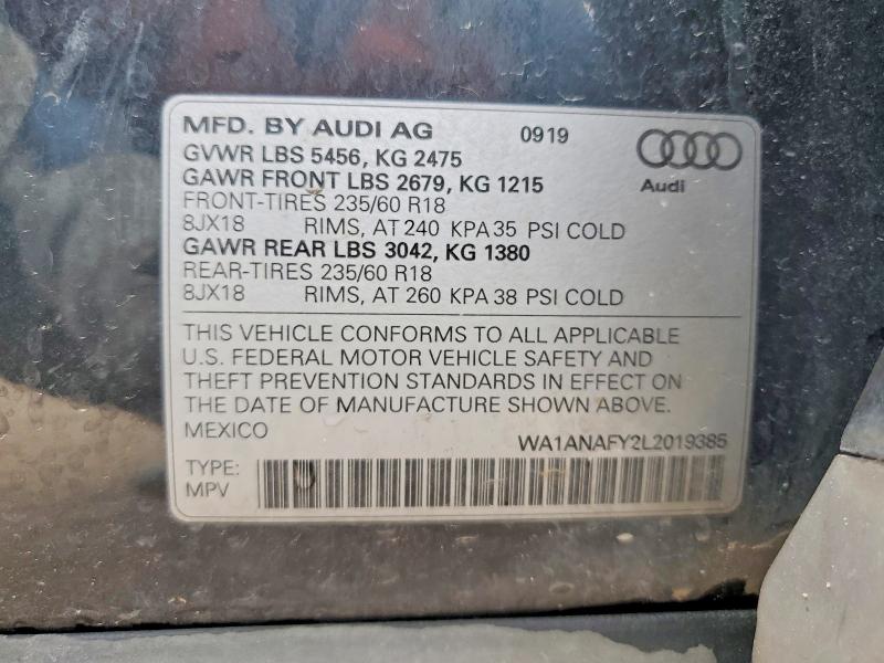 60624866 :رقم المزاد ، WA1ANAFY2L2019385 vin ، 2020 Audi Q5 مزاد بيع