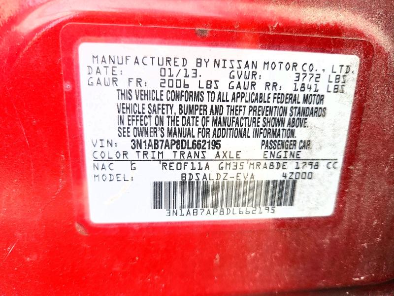 Aukcja sprzedaży 2013 Nissan Sentra, vin: 3N1AB7AP8DL662195, numer aukcji: 62435076