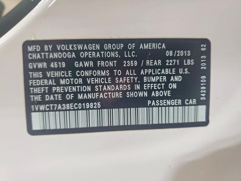 Aukcja sprzedaży 2014 Volkswagen Passat, vin: 1VWCT7A38EC019825, numer aukcji: 85603155