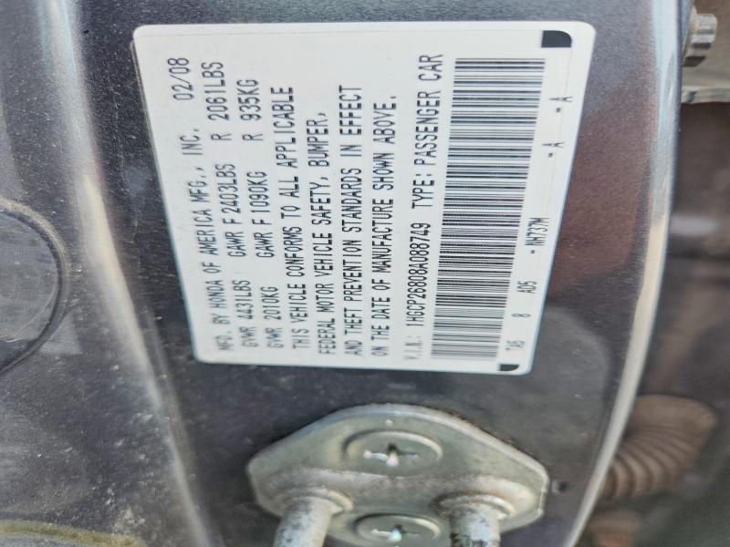 59741046 :رقم المزاد ، 1HGCP26808A088749 vin ، 2008 Honda Accord مزاد بيع