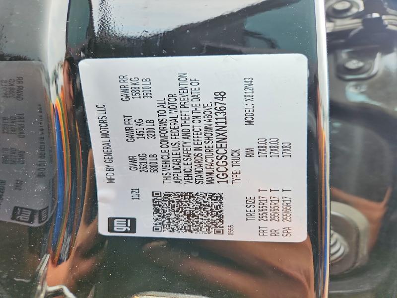 Aukcja sprzedaży 2022 Chevrolet Colorado, vin: 1GCGSCENXN1136748, numer aukcji: 62411826