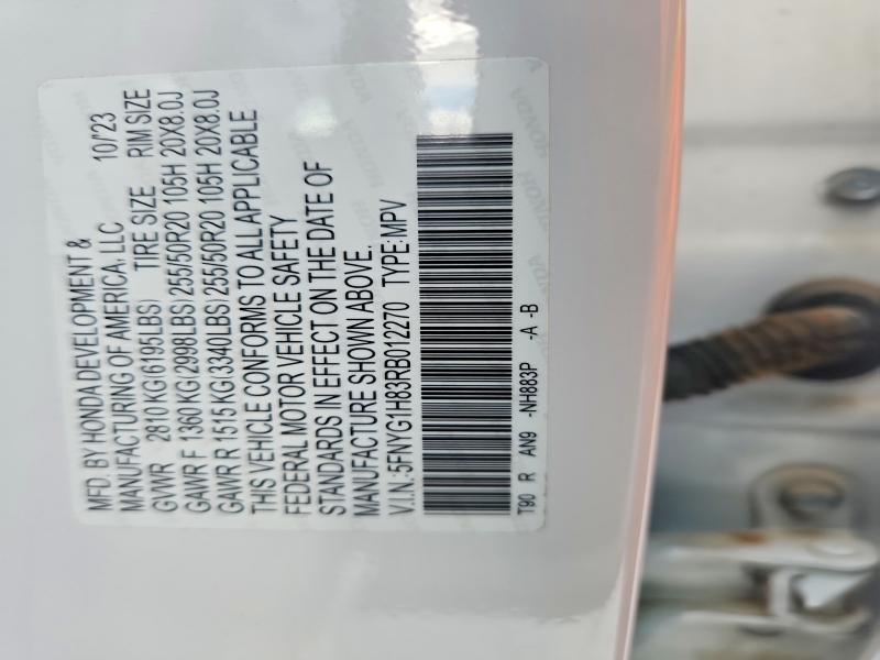 59620566 :رقم المزاد ، 5FNYG1H83RB012270 vin ، 2024 Honda Pilot مزاد بيع