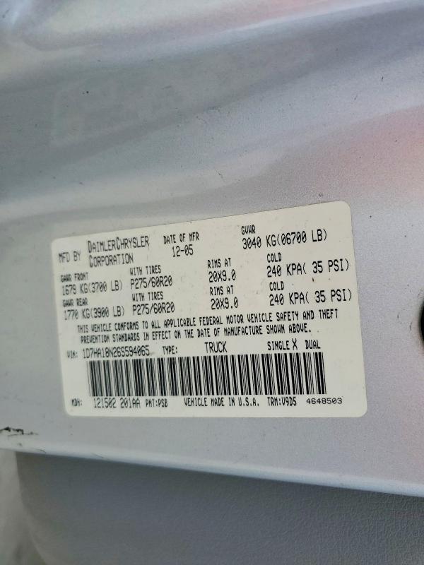 62332546 :رقم المزاد ، 1D7HA18N26S594065 vin ، 2006 Dodge Ram 1500 مزاد بيع