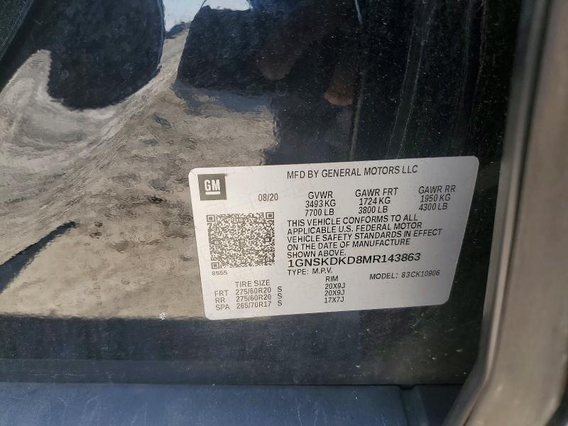 Aukcja sprzedaży 2021 Chevrolet Suburban, vin: 1GNSKDKD8MR143863, numer aukcji: 62391926